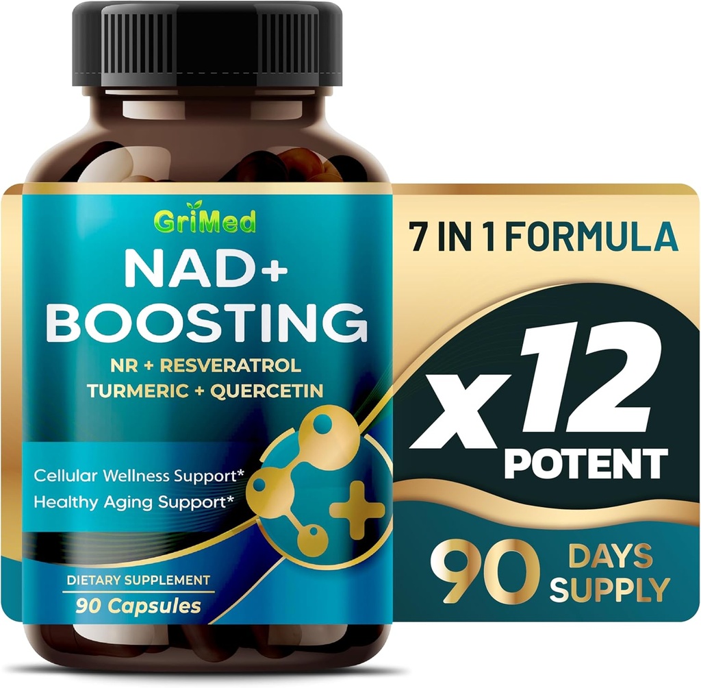 GriMed NAD + Boosting 16.550mg- x12 Vermogen met NR + Resveratrol Kurkuma + Quercetine - Cellular Energy, Cellular Repair, Healthy Aging - USA Made & Tested (Pack of 1)