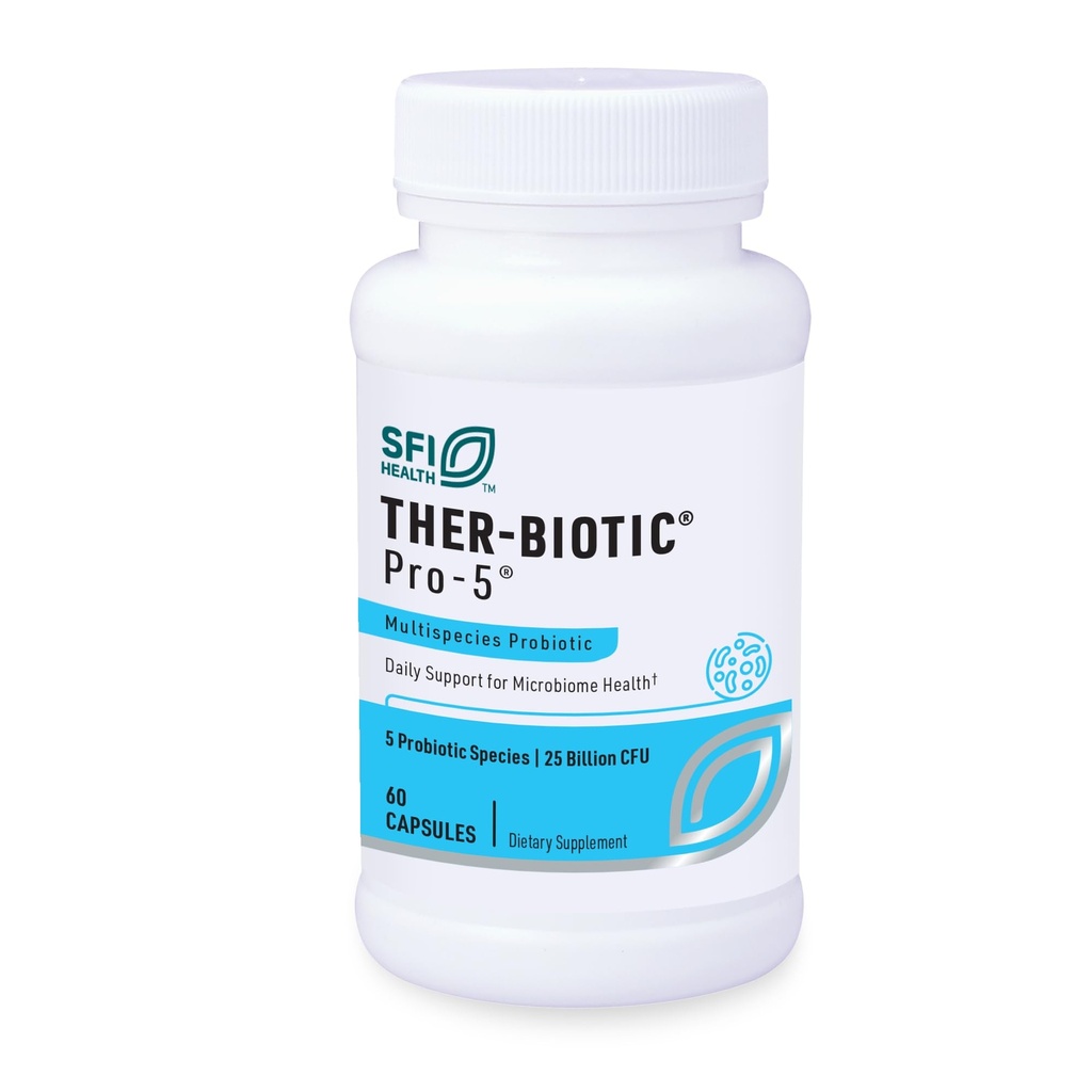 Klaire Labs SFI Health Pro-5 Probiotic - 25 milliards de CFU Multispecies haute dose Soutien à la recolonisation Gut pour les hommes et les femmes, hypoallergénique et sans lait (60 capsules)