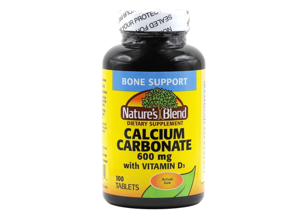 Mélange naturel de carbonate de calcium 600 mg avec D3 400 UI 100 comprimés, (paquet de 1), 079854016819