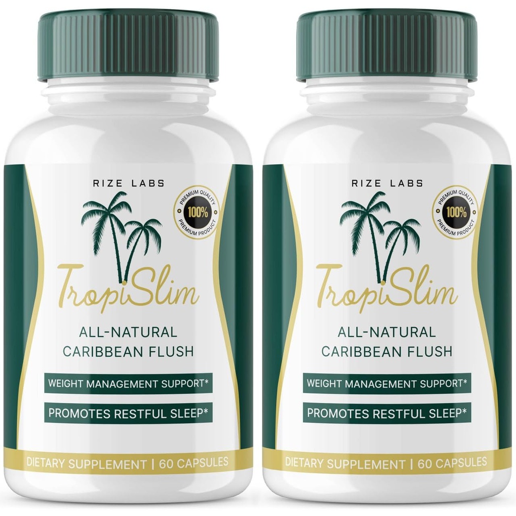(Paquet officiel de 2) Tropislim, Tropislim Tous les aliments naturels des Caraïbes Flush, Supplément perte de poids, Tropislim Slimming Capsules pour les femmes, Mode de vie sain + Leaner Physique, Tropical Reviews (120 Capsules)