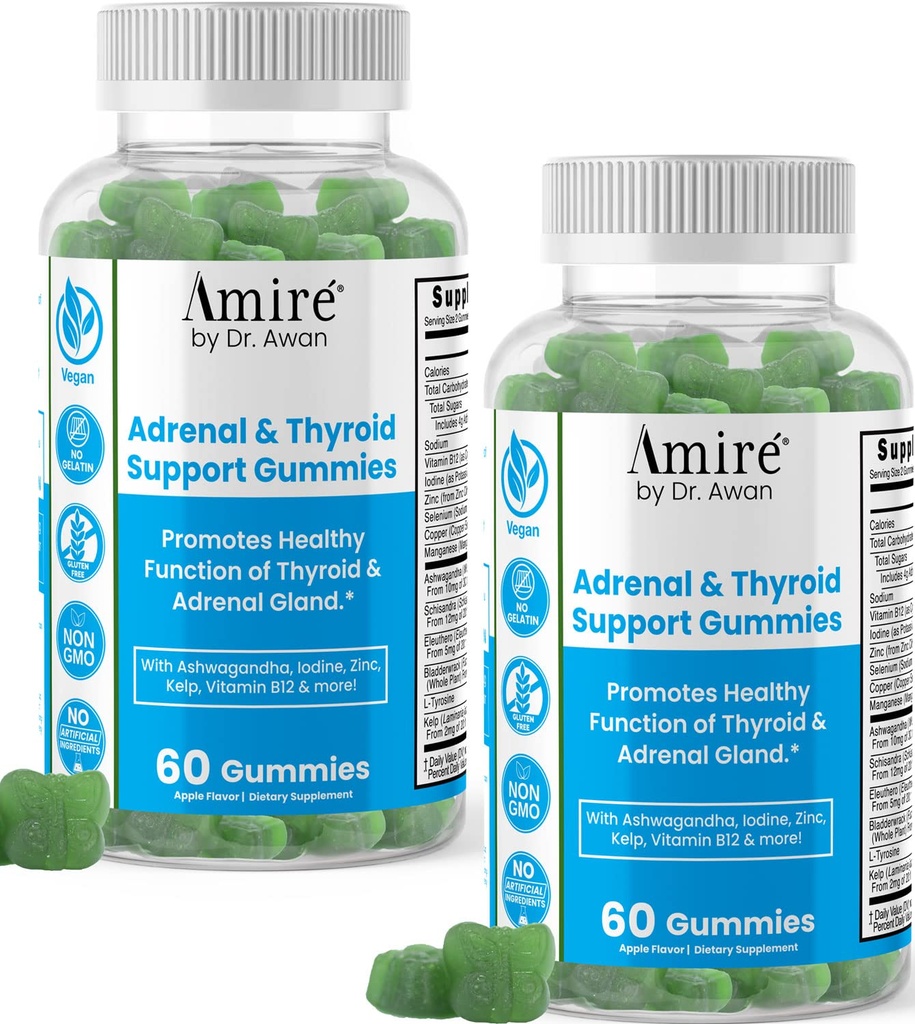 Amire door Dr. Awan Schildklier Ondersteuning Gummies, bevordert gezonde functie van schildklier, Kelp, Selenium & Ashwagandha om energie te verbeteren, Immuniteit, Metabolisme, 120ct, 60day Supply