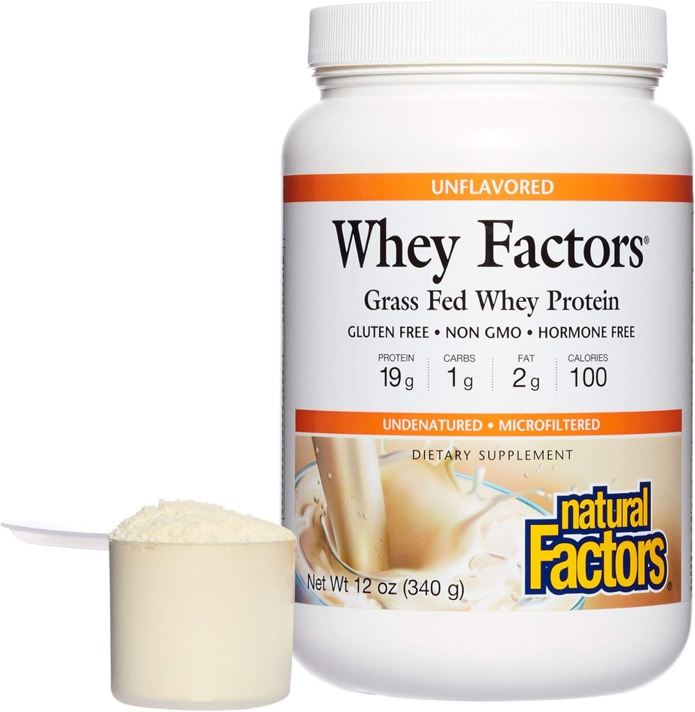 Wei Factoren door natuurlijke factoren, Gras Fed Wei Proteïne Concentraat, Aids Muscle Development en Immune Health, Unflavored, 12 Oz