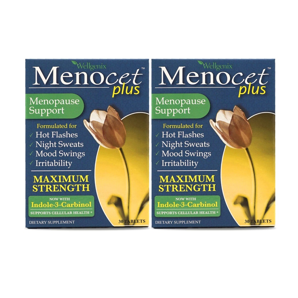Wellgenix Menocet Plus Soutien à la ménopause - Supplément à la ménopause tout-en-un - Soins quotidiens aux femmes - Flashs chauds, Sueurs nocturnes, Swings d'humeur et irritabilité - 30 comprimés (paquet de 2)