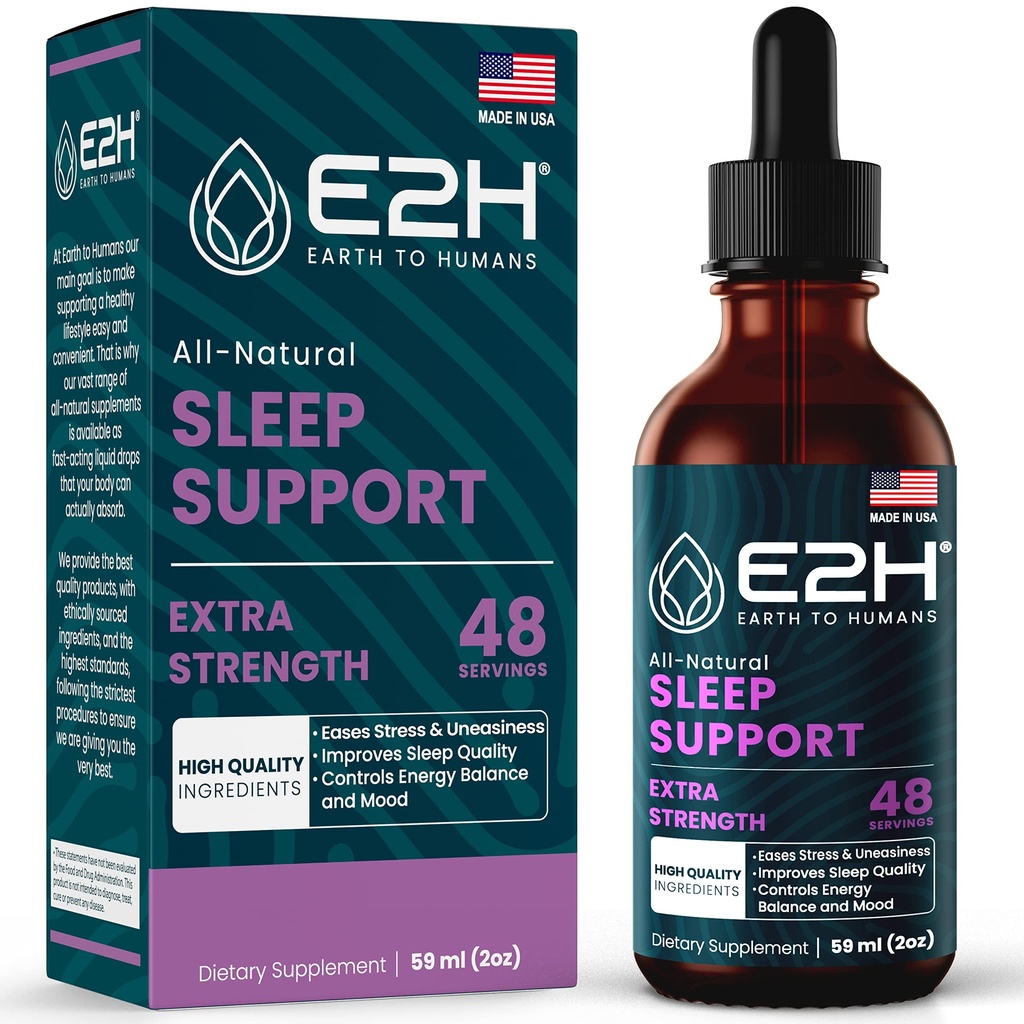 E2H natuurlijke slaapondersteuning - vloeibare melatonine met kamille, Theanine - beter slapen, dieper, langer - veganistisch, GGO-vrij - biedt stress verlichting - 2 Fl Oz