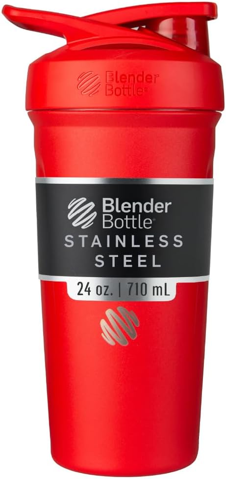 BlenderBattle Strada Shaker Cup Geïsoleerde roestvrij stalen waterfles met draad Whisk, 24-once, rood
