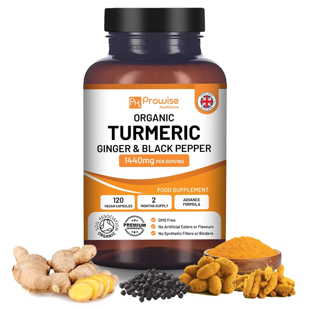 Kurkuma Curcumin 1440mg met Black Pepper & Gember I 120 Vegan Kurkuma Capsules Hoge sterkte (2 maand aanbod) Ik Made in The UK by Prowise Healthcare
