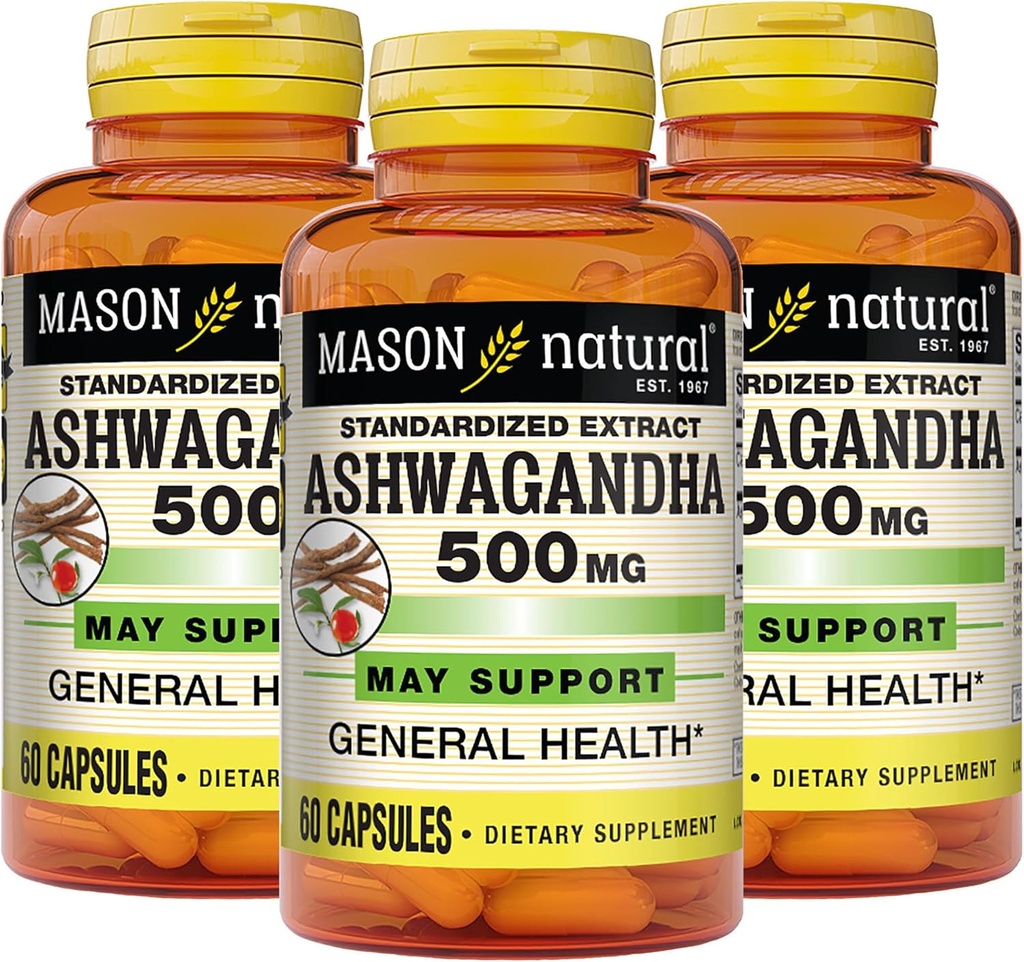 MASON NATUURLIJKE Ashwagandha 500 mg, Adaptogeen voor Stress & Energy Support, Herbal Supplement, 180 Day Supply