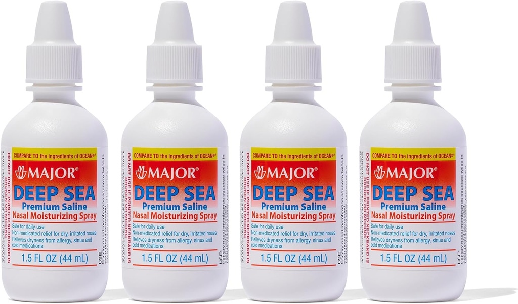 MAJOR Deep Sea Premium Saline - Nasal Moisturizing Spray for Dryness and Irritation Relief - Natriumchloride 0,65% - 1,5 Fl. Oz (4 Pack)