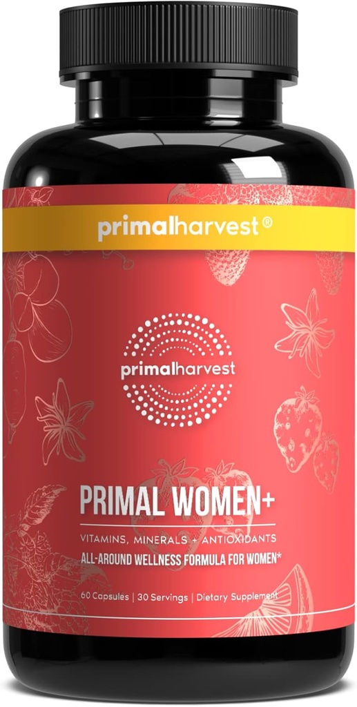 Primal Harvest Multivitamin for Women Vitamin A, Vitamin C, Vitamin D and E, Vitamin B12, B6, Biotin, Zinc Supplements, 60 Capsules (Womens 1 Pack)