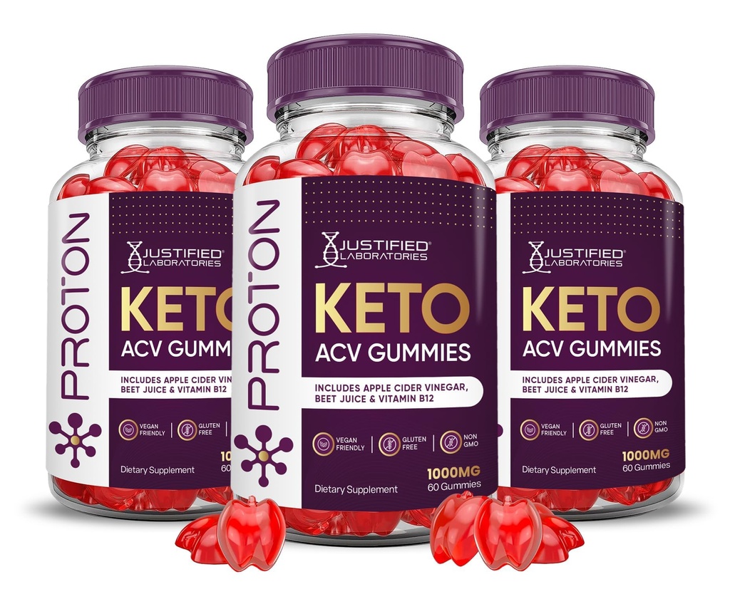 Justified Laboratories (3 Pack Proton Protein Keto ACV Gummies Advanced Formula 1000MG Proton Boost Geformuleerd met Granaatappel Beet Juice Powder B12 Vegan Non GMO 180 Gummys