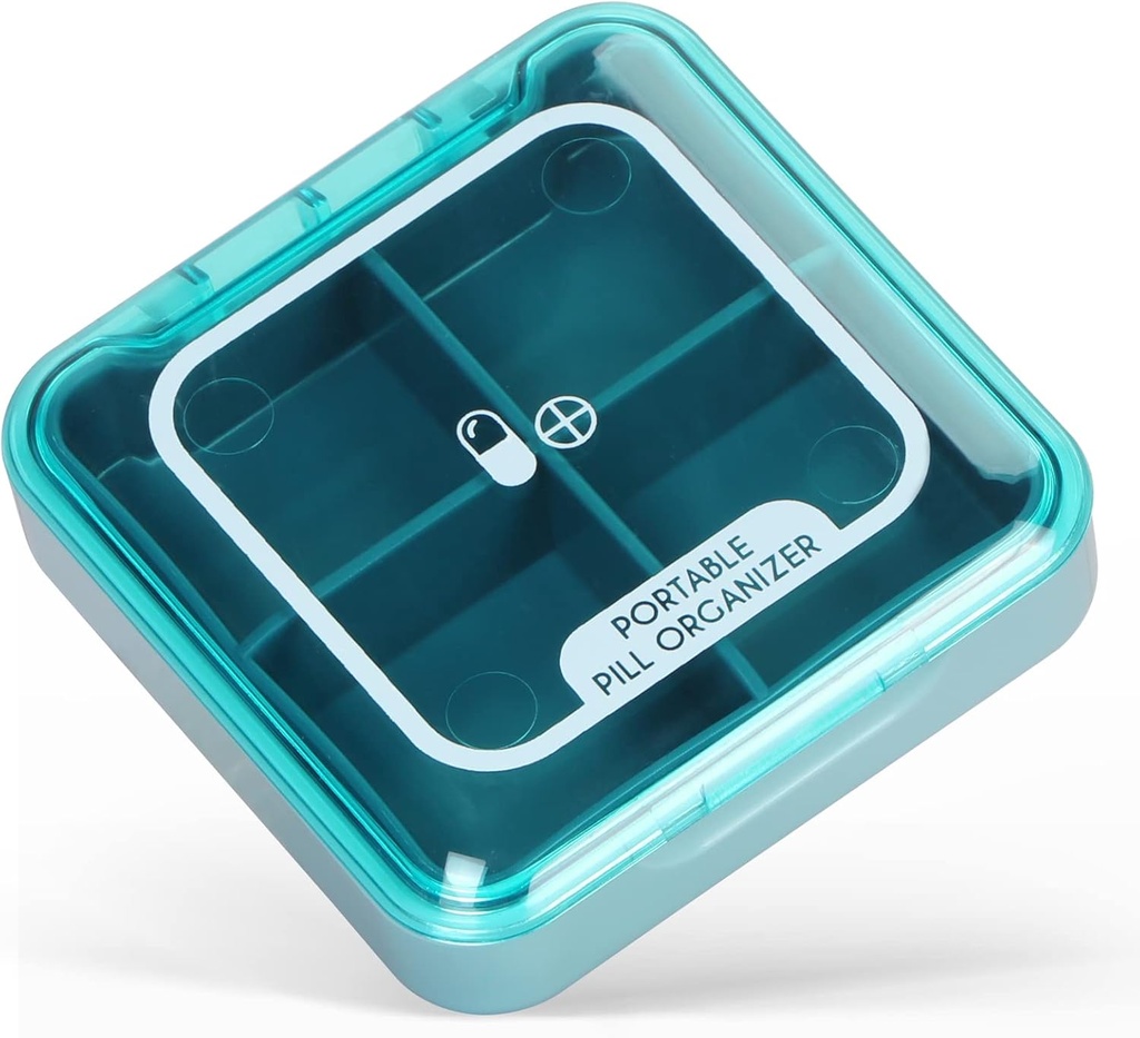 Naturetouch Pill Organizer, 4 keer per dag Portable Pill Box, Daily Pill Case voor vrouwen en mannen die vitamine, medicijnen, supplementen, blauw