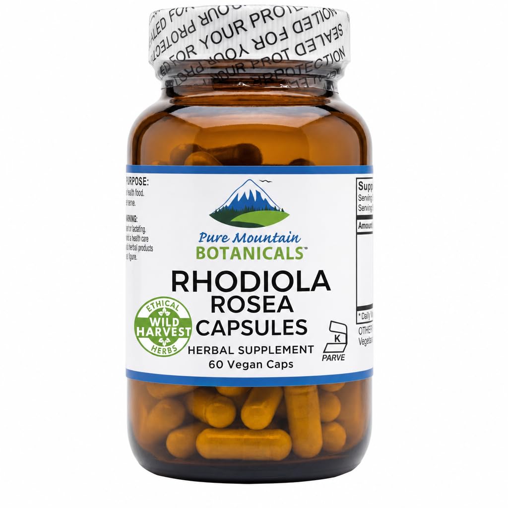 Pure Mountain Botanicals Rhodiola Rosea Supplement - 60 Kosher Vegan Capsules met 250mg Rhodiola Root Extract