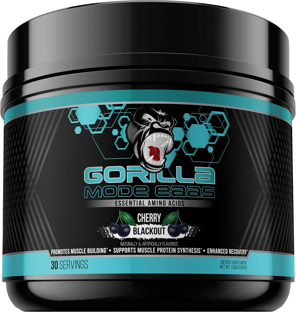 Gorilla Mind Essential Amino Acids to Support Muscle Building, Enhanced Recovery, and Protein Synthesis, Use Before, Tijdens, of Na uw training, 492 Gram (Cherry Blackout)