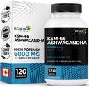 Renouveler les actifs Ashwagandha KSM-66 Supplément 500MG par portion de poivre noir pour l'absorption supérieure - Focus & Mood Support to Augment Energy & Sleep Aid - Fabriqué au Canada - 120 Capsules