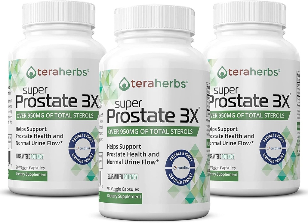 Tera Herbs Super Prostate 3X - Contrôle de la vésicule, équilibre hormonal et soutien pour la prostate élargie et l'urine fréquente - Suppléments de prostate pour les hommes avec/Beta Sitostérol pas Saw Palmetto (3 Pack)