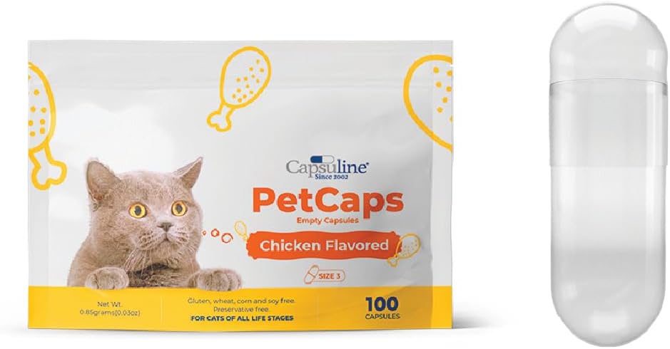 Capsulin PetCaps Maat 3 Lege capsules voor katten van alle leven stadia, Chicken Flavored - 100 Tellen Verbergt Geneeskunde Smaak & Geur 