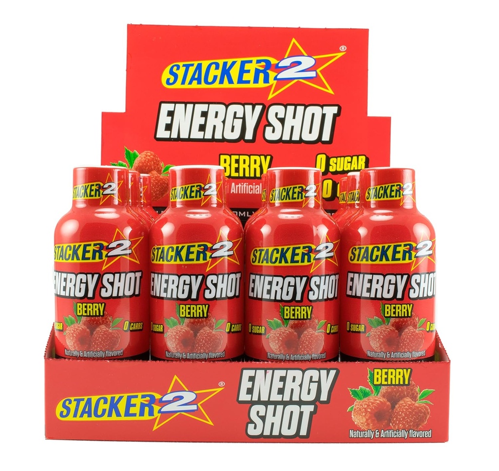 Stacker 2 Energieschoten, Berry, 12 Schoten 2oz. Flessen
