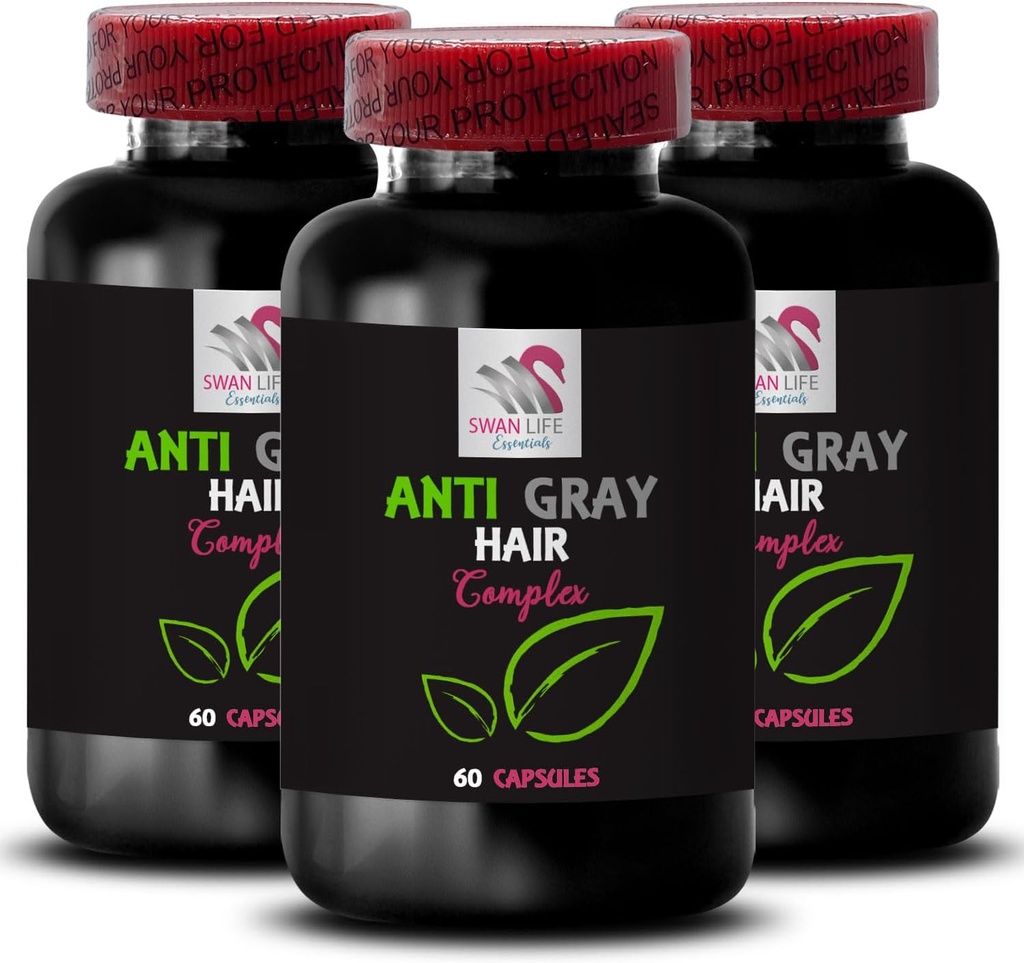 Supplément de cheveux anti gris - ANTI GRAY HAIR COMPLEX - Inversion des cheveux gris, vitalité de la couleur, éclat des cheveux, nuance des cheveux frais, couleur vive, vibrance juvénile, lueur des cheveux 3 bouteilles 180 capsules
