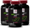 Supplément de cheveux anti gris - ANTI GRAY HAIR COMPLEX - Inversion des cheveux gris, vitalité de la couleur, éclat des cheveux, nuance des cheveux frais, couleur vive, vibrance juvénile, lueur des cheveux 3 bouteilles 180 capsules