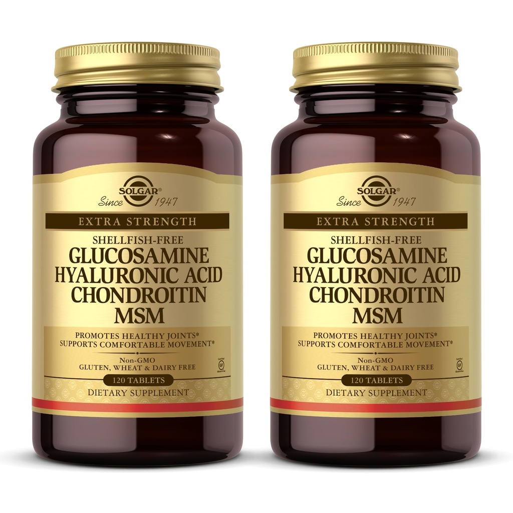 Solgar Glucosamine Hyaluronzuur Chondroitin MSM - 120 tabletten, Verpakking van 2 - Bevordert gezonde gewrichten, Ondersteunt Comfortabele Beweging - Niet-GMO, Glutenvrij - 80 Totaal porties