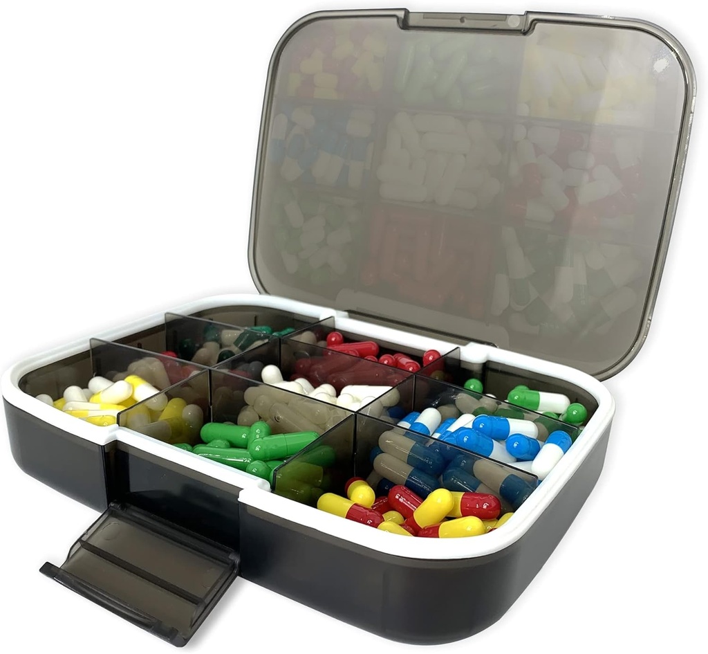 Grote pil Organizer, 7.7x5.7" Travel Vitamine Box Lichtdichte 9 Compartments Portable Pillen Cases Supplementen Dispenser Vocht Proof Pillenhouder Medicine Container