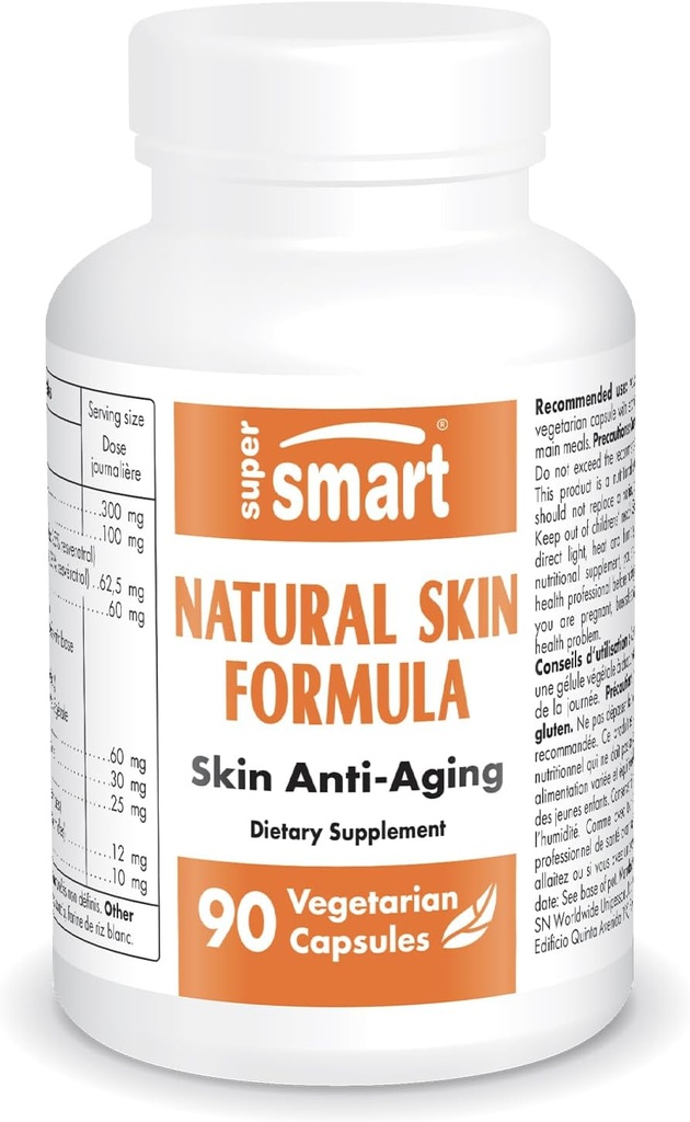 SuperSmart - Natural Skin Formula (High Potency) - met Hyaluronic Acid, Collageen, Elastin, Ceramides, Silica - Skin Hydration & Elasticity