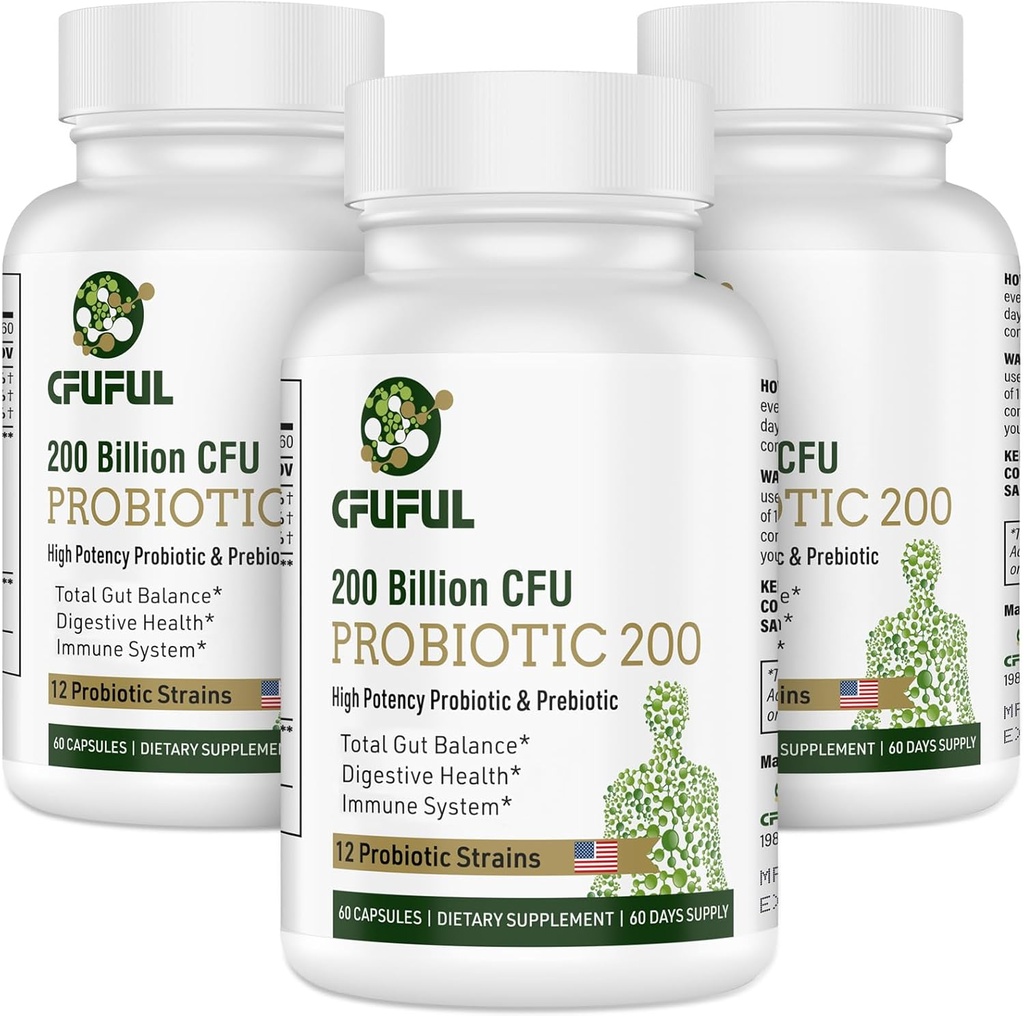 Probiotics for Women & Men - 200 Billion CFU 12 Strains Probiotics for Digestive Health Gut & Immune Health, Energy, with Organic prebiotics and probiotics Shelf Stable for Bloating 180 Capsules