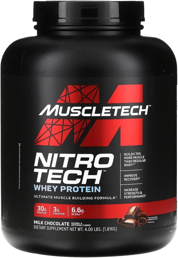 Série de performances MuscleTech NitroTech Chocolat isolat de lactosérum 4lb