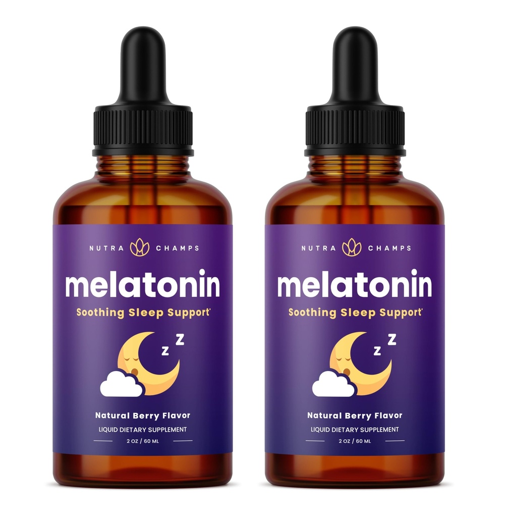 NutraChamps Liquid Melatonine Drops, 480 Servings, Sugar Free Kids Melatonine Liquid Sleep Aid Supplement, Vegan & Non-GMO, Natural Berry Flavor, Melatonine 1 mg Drops