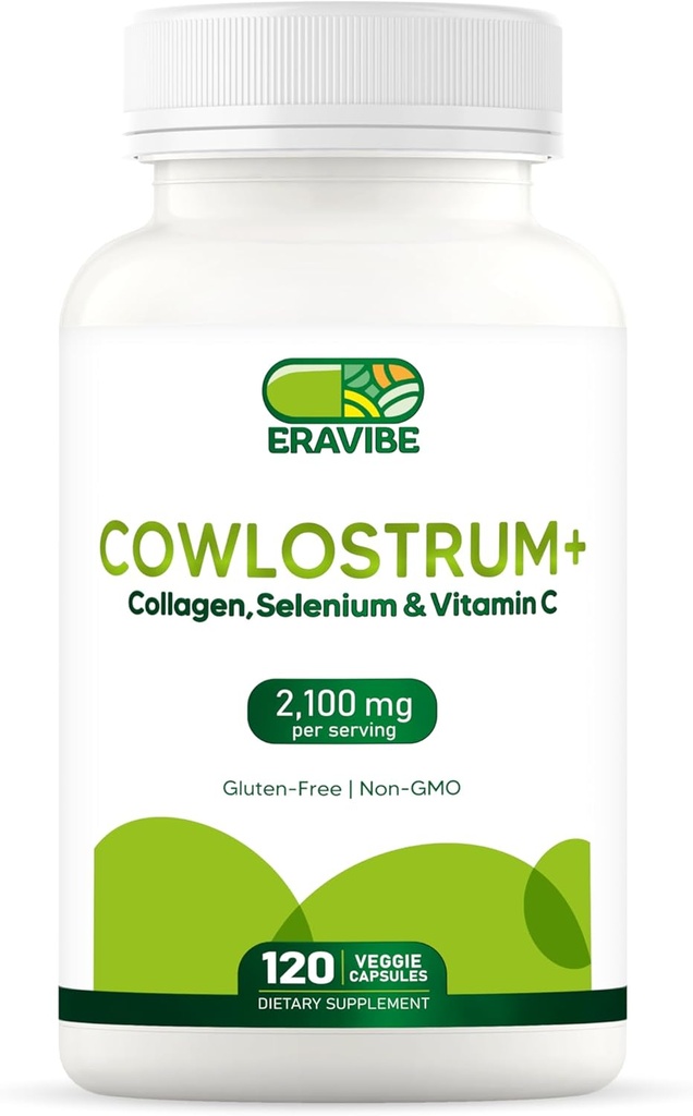 Colostrum Supplement 4 op 1, Collageen, Selenium en vitamine C - 2100 mg voor immuunsysteem en huidondersteuning - 120 Vegan Capsules, Glutenvrij