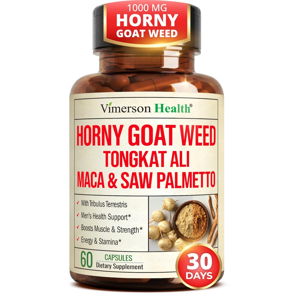 HornyGoatWeed pour les hommes (1000mg par service) – Supplément d'amélioration mâle avec racine Maca, Tongkat Ali, Saw Palmetto, Panax Ginseng, Tribulus Terrestris & L-Arginine pour l'énergie, la conduite et la force