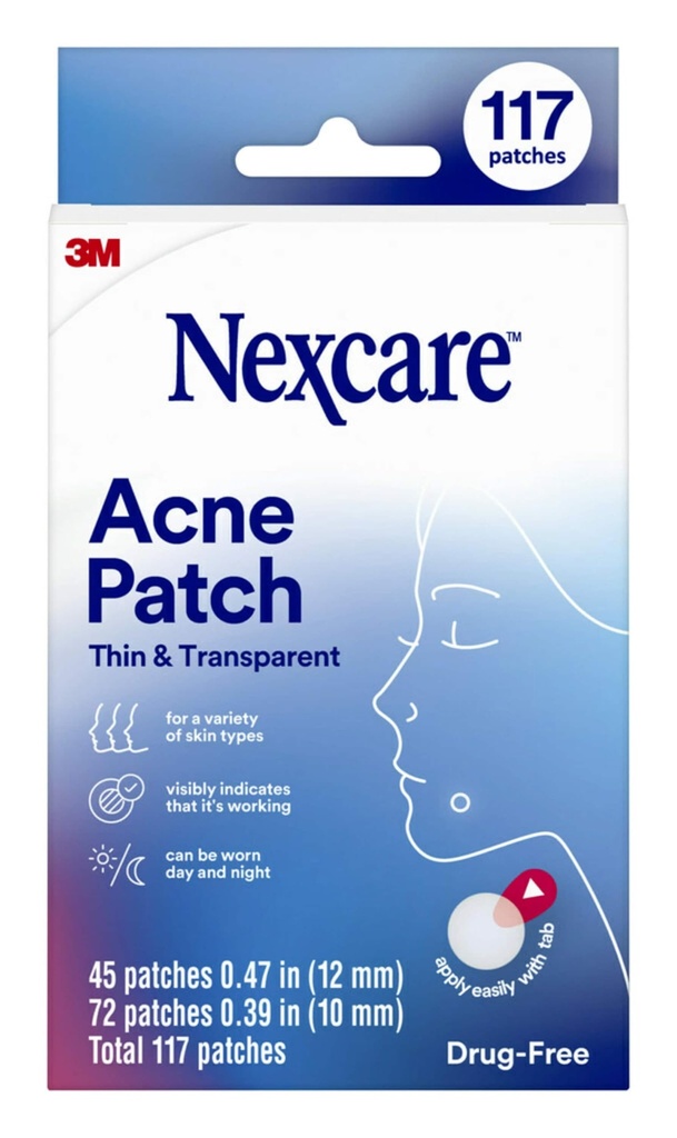 Nexcare Thin en Transparant Acne Patch, Skin Cover Absorbs Pus en olie van Clogged Pores, Gemaakt met hydrocolloid, tabblad Laat voor een eenvoudige verwijdering van Liner - 117 puist Patches
