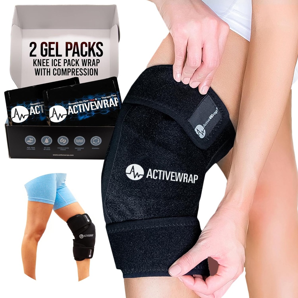 ActiveWrap - Knie Ice Pack Wrap with Compression, 2 Herbruikbare Gel Heat & Cold Packs for Knie Pain, Sore Legs & Shin Splints. Flexibele koudewikkel voor verwondingen en zwellingscontrole en gezamenlijke ondersteuning - één maat past het meest