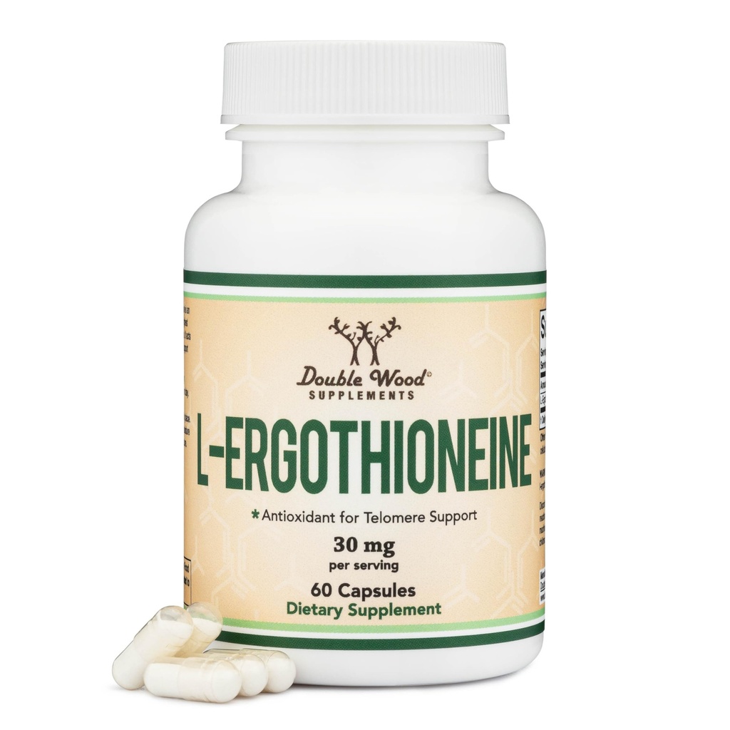 Ergothioneine supplement (EGT) 30 mg zuivere, plantaardige L-ergothioneine per capsule, 60 tellingen (May Support Longevity and Healthy Aging) non-GMO, glutenvrij, veganistisch veilig door dubbel hout