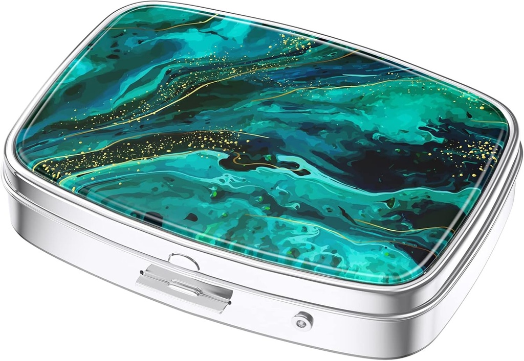 Nipichsha Pill Box, kleine pil geval voor portemonnee & Pocket, schattig reizen geneeskunde Organisator, draagbare geneeskunde container houder om vitamines te houden, medicijnen, visolie & supplementen, Ocean Marble