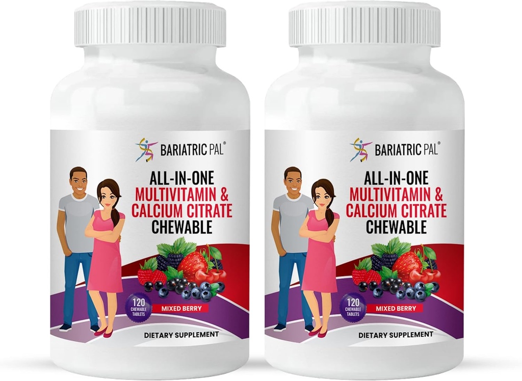 BariatricPal All-in-ONE Kauwbare multivitamine met calciumcitraat en ijzer - gemengde bessen (60 dagen levering)