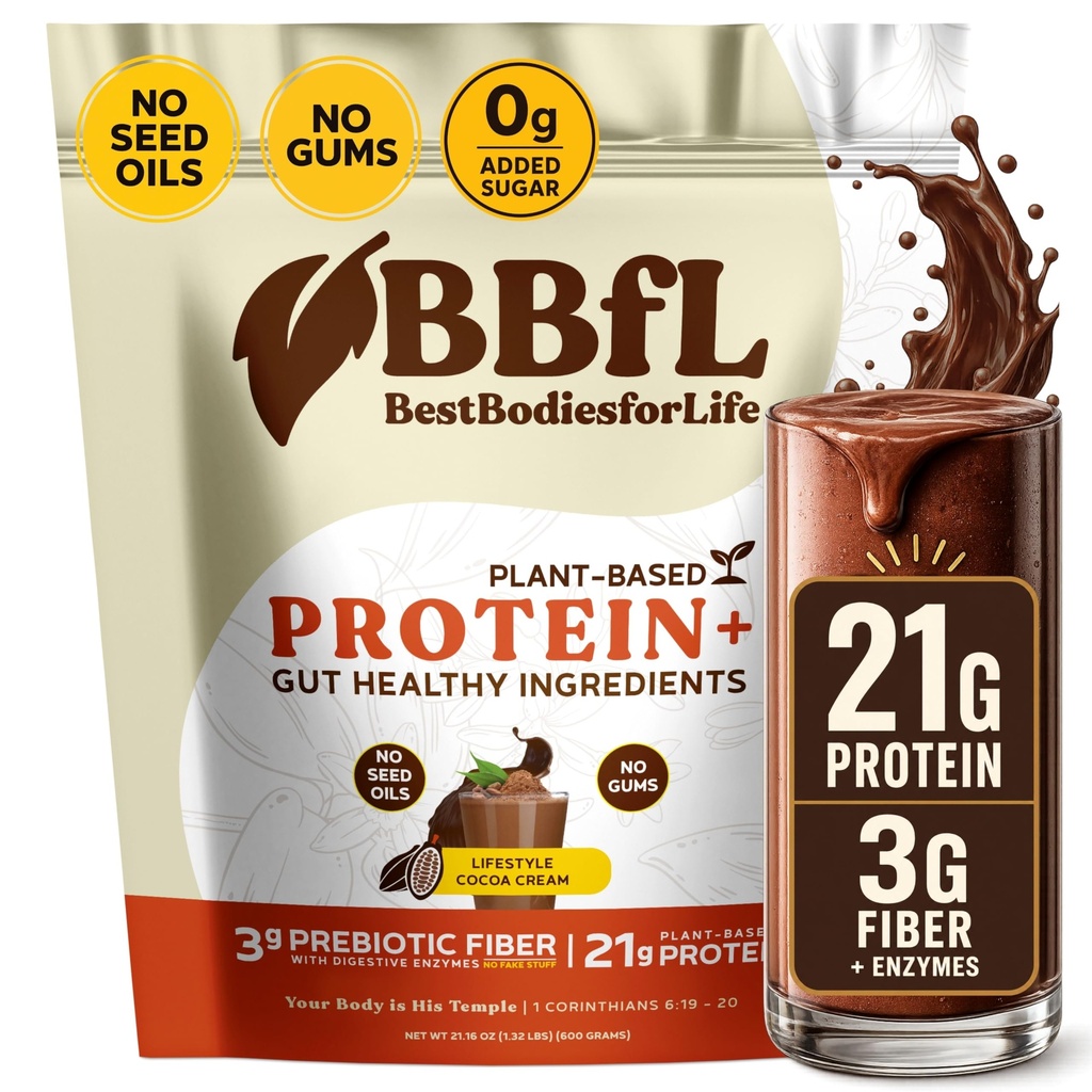 BBfL à base de protéines – 21g Protéine végétalienne, Cocoa + vinaigre de cidre de pomme, Prébiotiques, enzymes digestives, soutient la santé Gut – All-in-One Shake pour les femmes et les hommes (15 portions, crème de cacao)