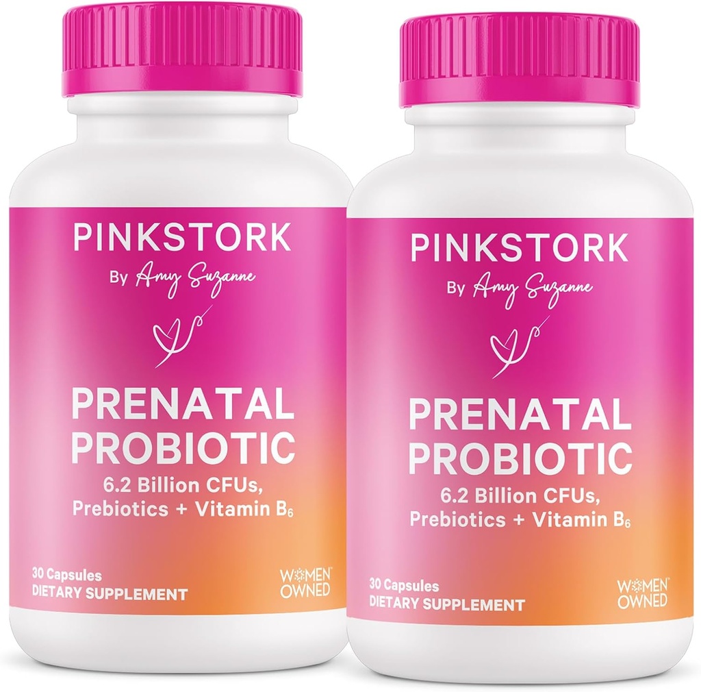 Roze Stork Prenatale Probiotica voor vrouwen met vitamine B6 en prebiotica - Morgen ziekte, Gut Microbiome, en Immune Ondersteuning - Zwangerschap Probiotica - Zwangerschap Moet hebben, 60 Capsules