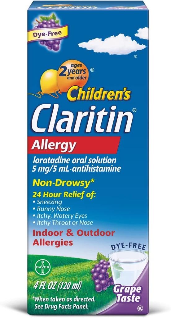 Claritin Kinderen 2 uur Non-Drowsy Allergie Oral Solution 5 mg/5 ml, Grape 4 Fl Oz