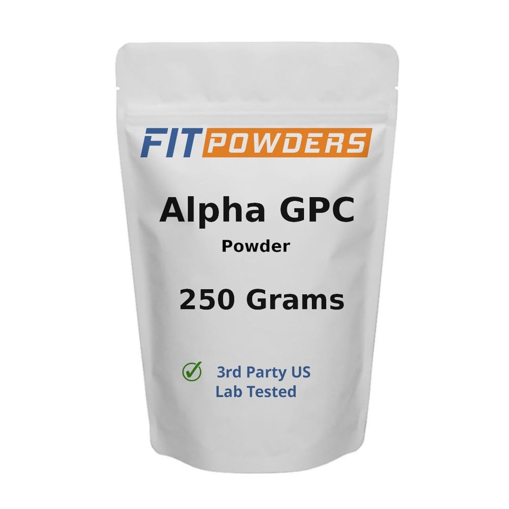 Poudre alpha-GPC 250 grammes, poudre de choline supplémentaire alpha-GPC non-OGM, végétalien, tiers testé, pré-entraînement, mémoire et focus, avec scoop