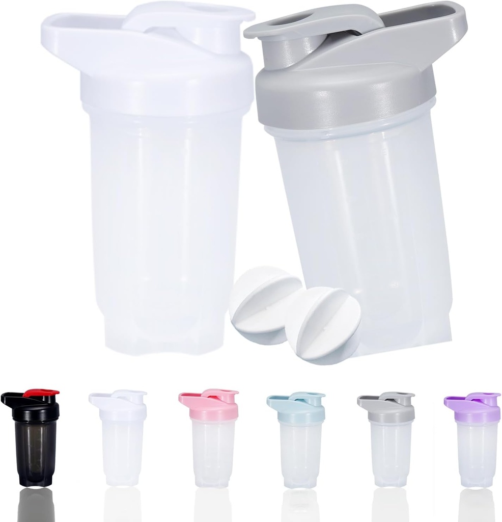 Shaker Bottle Protein Shakes Cup and 10-Ounce/300ML Shaker-Bottle with Whisk Balls, Protein Shaker- Bottles Set, Non-BPA plastic(Grey+White(2PCS))