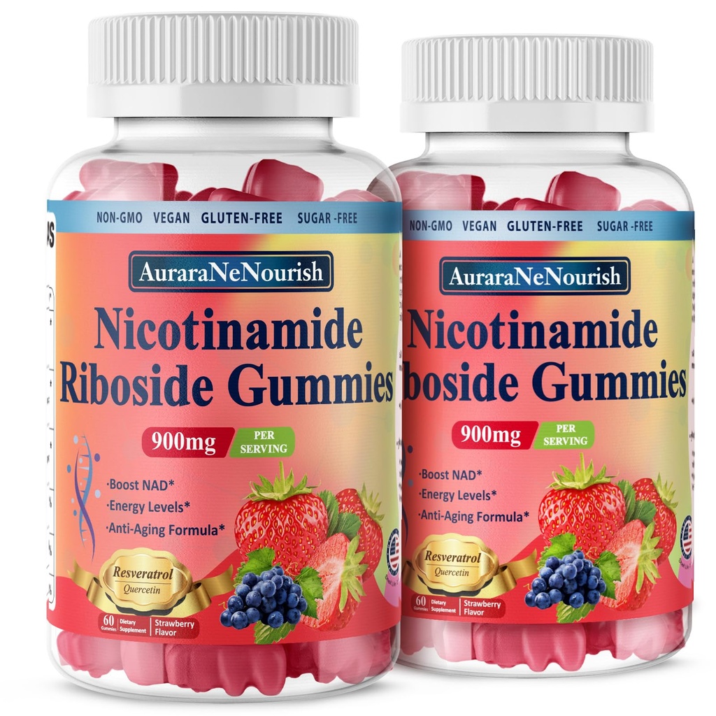 2 Pack NAD Resveratrol Supplément, sans sucre 900mg Gommies avec Quercetin, Collagène, Vitamine Support Anti Vieillissement, Régénération cellulaire, Energy Boost, Amélioration de la peau pour les femmes hommes