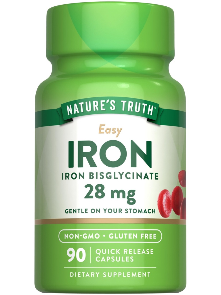 Supplément de Fer à la Vérité de la Nature pour les femmes et les hommes 28 mg 90 Capsules