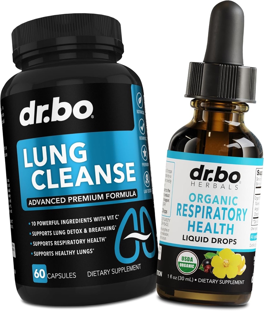 Lung Cleanse Support Supplement Pillen & Drops - Organic Respiratory Health Drops Supplementen Herbal Lung Cleanse, Mullein - Herbal Detox voor Lungs & Bronchial Mucus Health Mullein