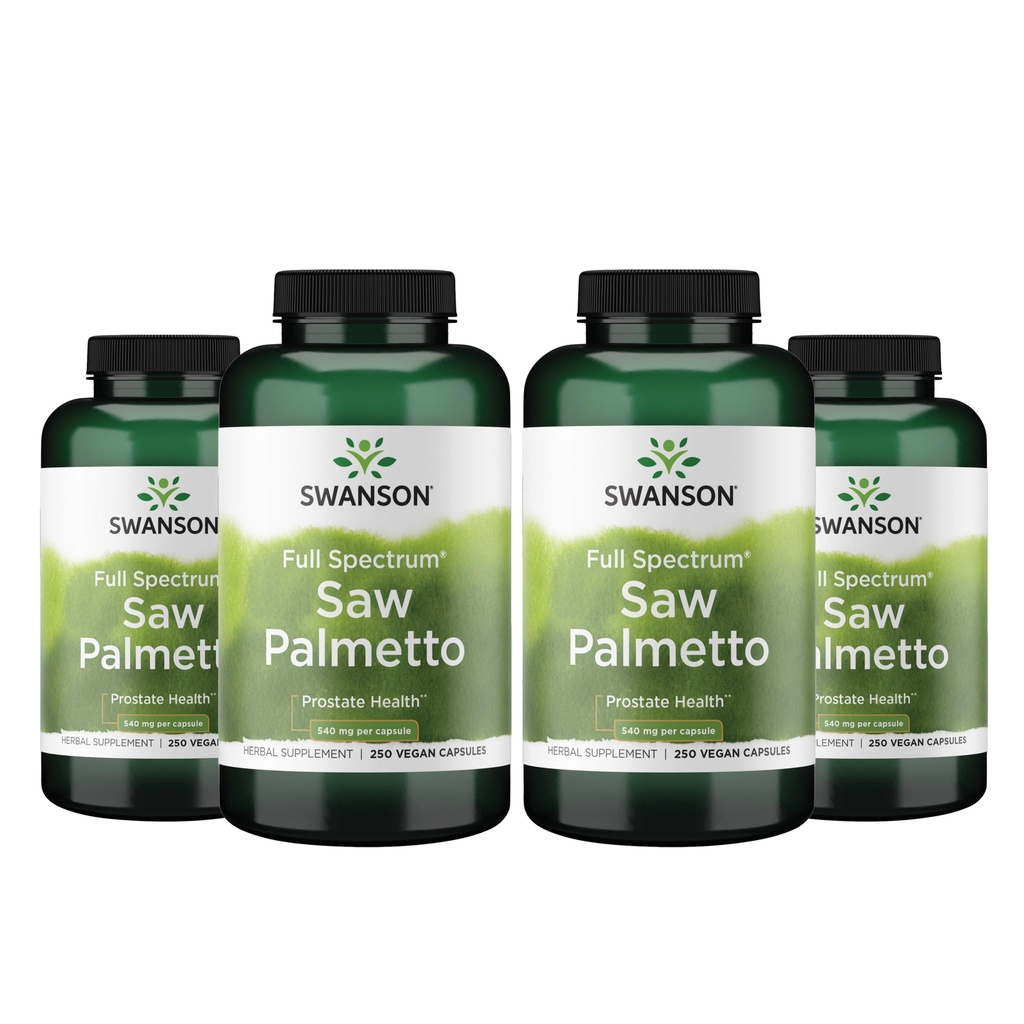 Swanson Saw Palmetto - Supplément à base de plantes Promouvoir le soutien de la santé prostate masculine - Supplément de cheveux naturels et soutien de la santé urinaire (540 mg 250 Capsules) (4 Pack)