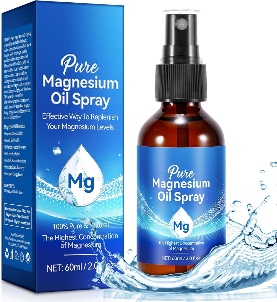 Generieke Magnesiumolie, 100% zuiver en natuurlijk Magnesium Olie Spray Biologische voor voeten, spieren, haar en huid, gemakkelijk te absorberen, Topical Magnesium Spray 2 fl oz