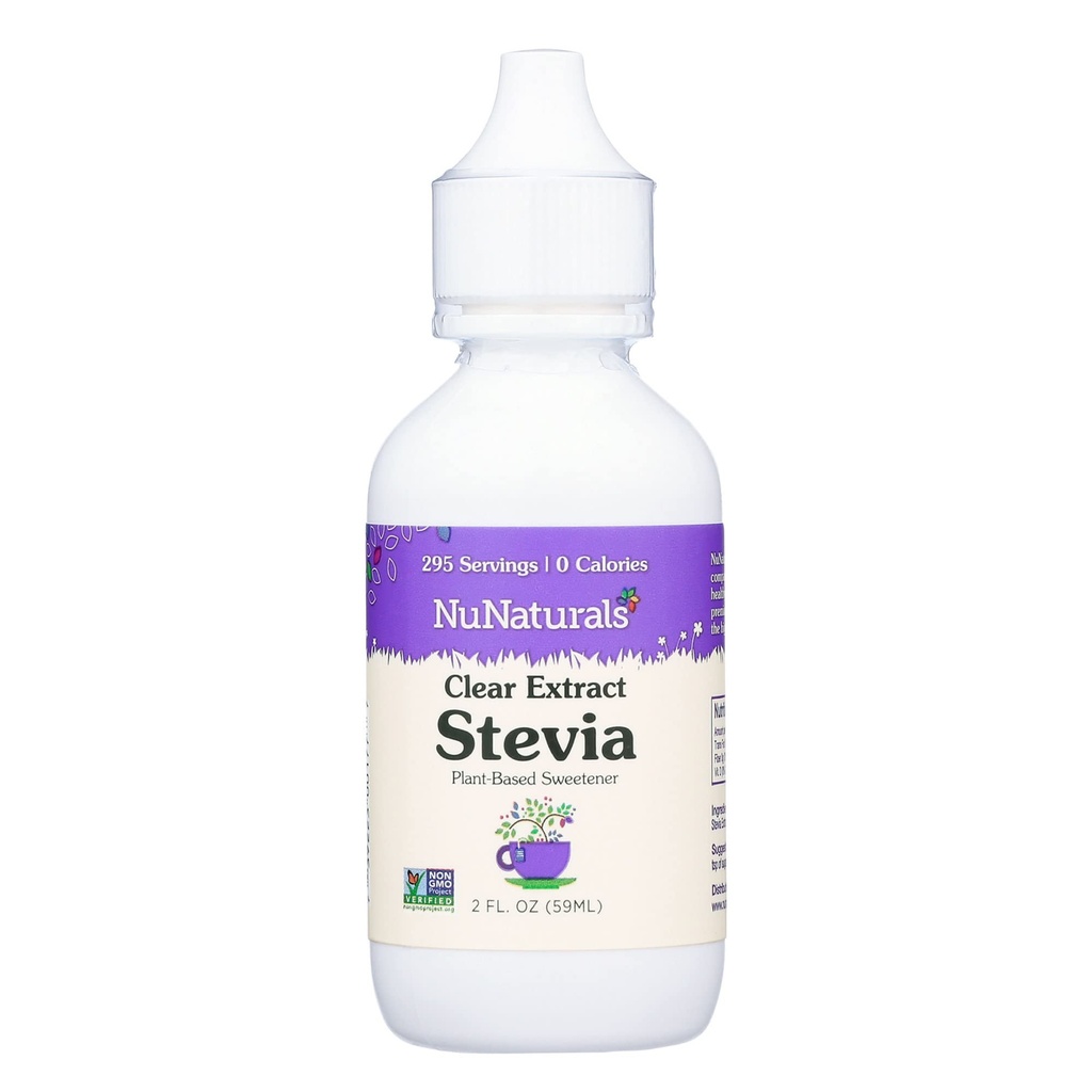 NuNaturals Clear Extract Stevia, Plant-Based Sweetener, Plastic Bottle, 2 oz