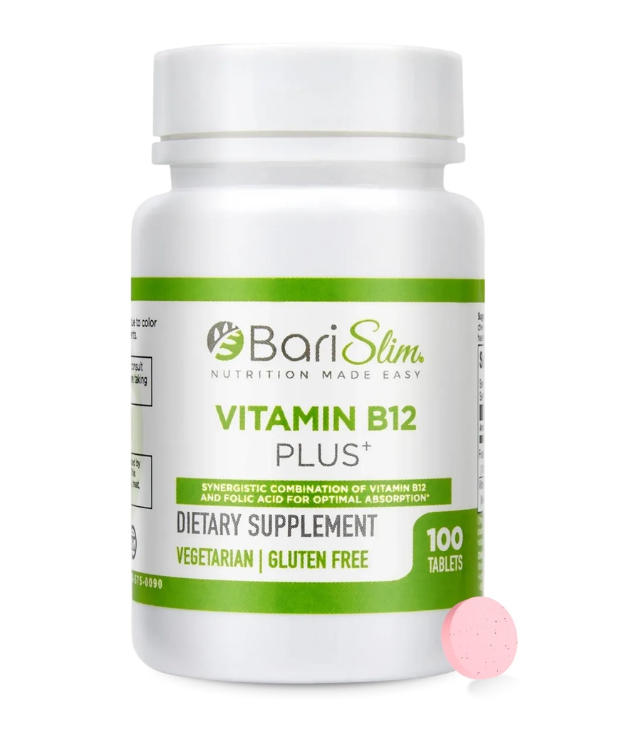 BariSlim Vitamine B12 Plus Tabletten - Bariatrische Geformuleerd voor post gewichtsverlies Chirurgie, Inclusief Gastric Bypass & Gastric Sleeve - Ondersteunt energieniveaus & algehele gezondheid