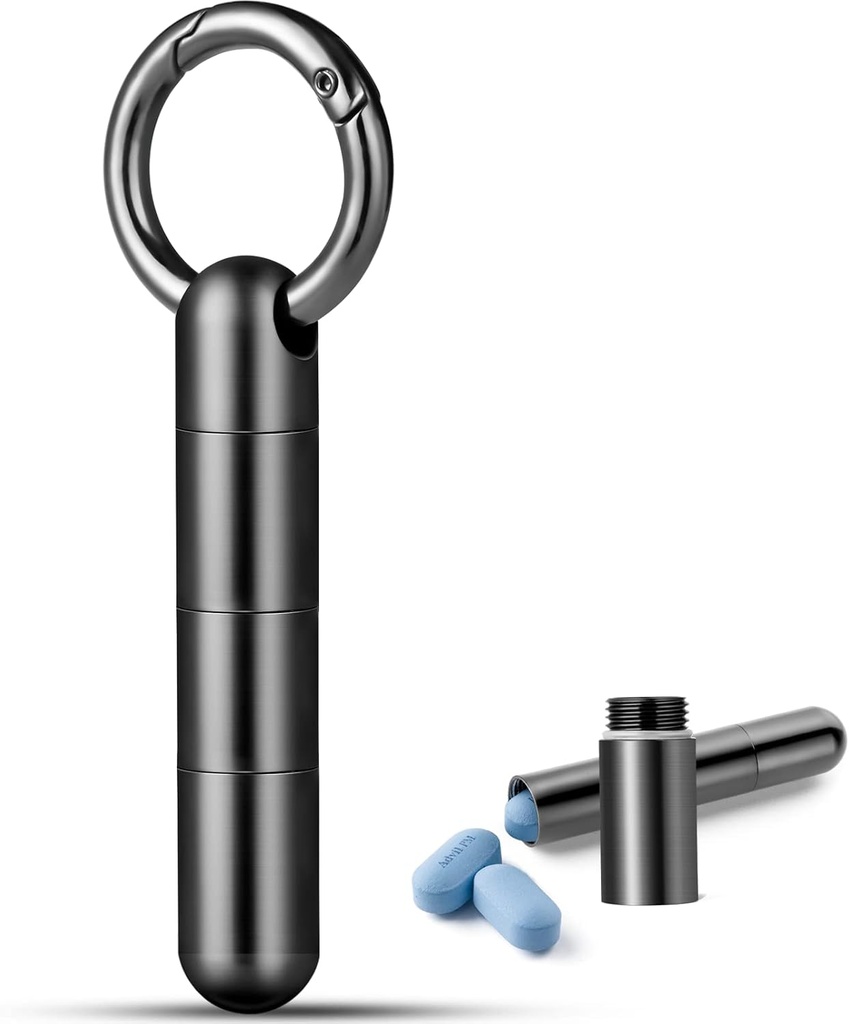 TISUR Keychain pil houder, Titanium pil geval kleine pil Organisator waterdichte pil Box, EDC draagbare pil container metalen buis voor reizen portemonnee buiten