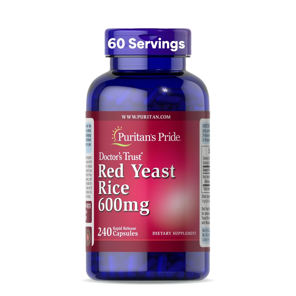 Puritan's Pride Doctors Trust® Red Gist Rice 600mg, Dieetsupplement, 240 Rapid Release Capsules